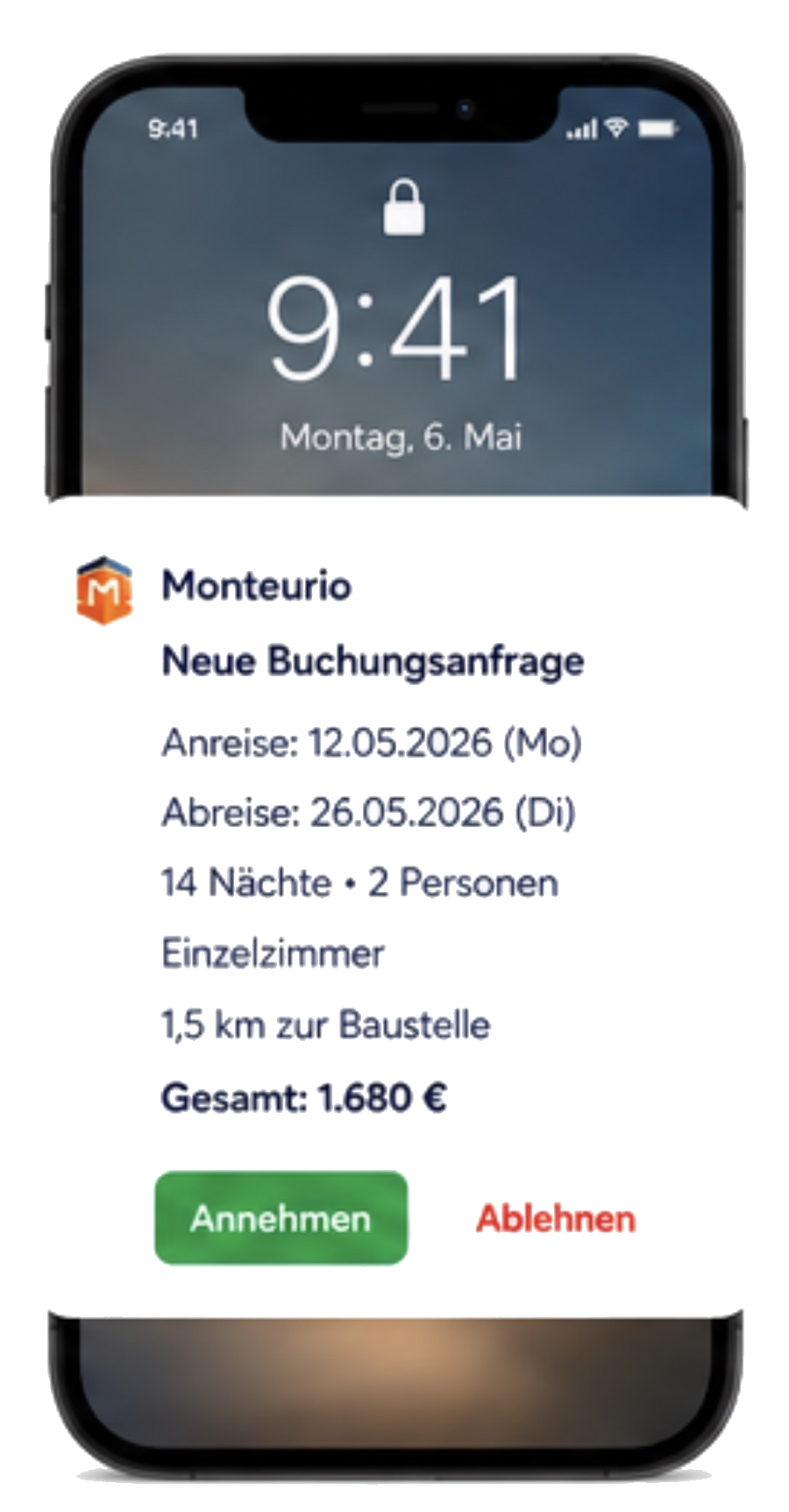 Buchungsanfrage auf dem Smartphone