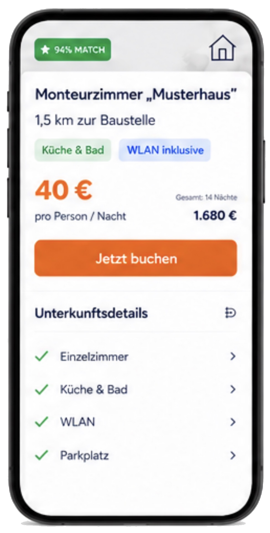 Gast bestätigt die Unterkunft