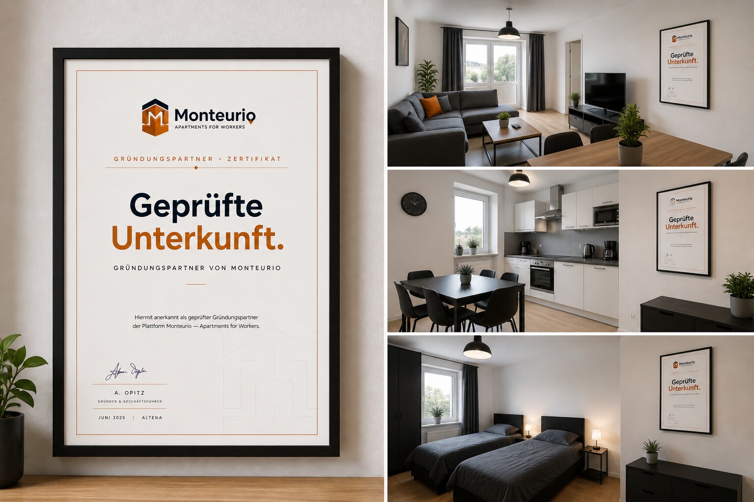 Monteurio Gründungspartner- und Partner-Zertifikat — kostenlos nach erfolgreicher Prüfung